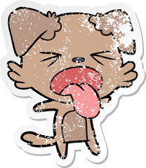 distressed sticker of a cartoon disgusted dog