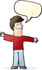 cartoon happy man with speech bubble