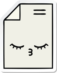 sticker of a cute cartoon sheet of paper