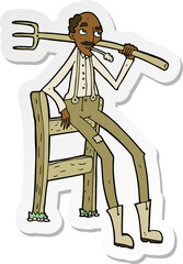 Obraz premium sticker of a cartoon old farmer leaning on fence