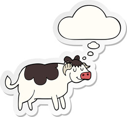 cartoon cow with thought bubble as a printed sticker