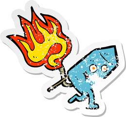 retro distressed sticker of a cartoon funny firework character