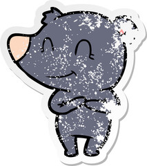 distressed sticker of a friendly bear cartoon