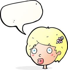 cartoon surprised female face with speech bubble