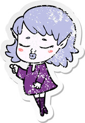 distressed sticker of a pretty cartoon elf girl