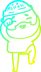 cold gradient line drawing of a cartoon happy bearded man