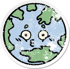 distressed sticker of a cute cartoon planet earth