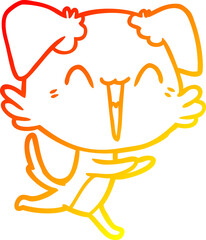 warm gradient line drawing of a happy little dog cartoon