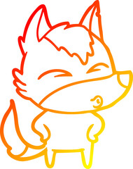 warm gradient line drawing of a cartoon wolf whistling