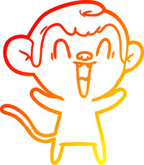 warm gradient line drawing of a cartoon laughing monkey