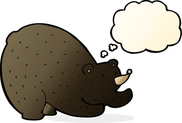 cartoon stretching black bear with thought bubble