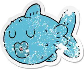 distressed sticker of a quirky hand drawn cartoon fish