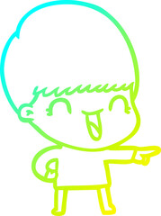 cold gradient line drawing of a happy cartoon boy