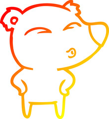 warm gradient line drawing of a cartoon whistling bear