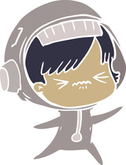 angry flat color style cartoon space girl