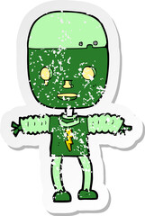 retro distressed sticker of a cartoon robot