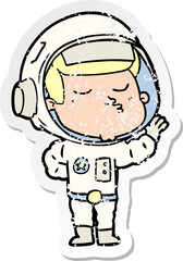 distressed sticker of a cartoon confident astronaut