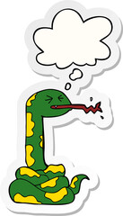 cartoon hissing snake with thought bubble as a printed sticker