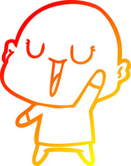 warm gradient line drawing of a happy cartoon bald man