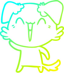 cold gradient line drawing of a waving little dog cartoon
