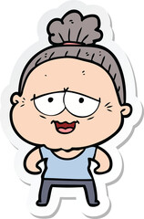 sticker of a cartoon happy old lady