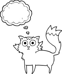 freehand drawn thought bubble cartoon cat