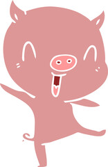 flat color style cartoon pig dancing