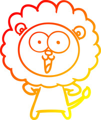 warm gradient line drawing of a happy cartoon lion