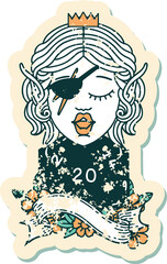 Retro Tattoo Style elf rogue with natural twenty dice roll