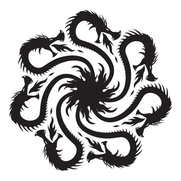 Hydra, seven heads creature birth from fire - team or crew logo