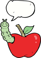 cartoon apple with bug with speech bubble