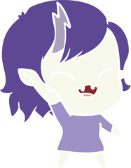flat color style cartoon laughing vampire girl waving
