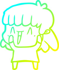 cold gradient line drawing of a cartoon woman