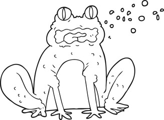 freehand drawn black and white cartoon burping frog