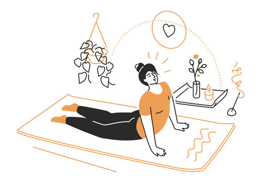 Yoga at home - modern line design style illustration