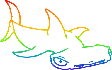 rainbow gradient line drawing of a cartoon hammerhead shark