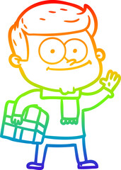 rainbow gradient line drawing of a cartoon happy man