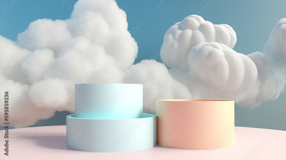 Poster mock up minimal pink and blue pedestal design for product show, 3d rendering. generative ai