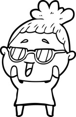 cartoon happy woman wearing spectacles