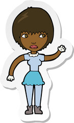 sticker of a cartoon waving woman