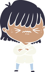 annoyed flat color style cartoon girl
