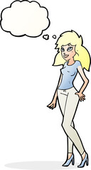 cartoon pretty woman with thought bubble