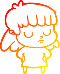 warm gradient line drawing of a cartoon indifferent woman
