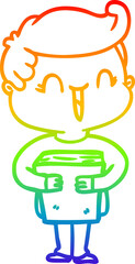 rainbow gradient line drawing of a cartoon laughing boy