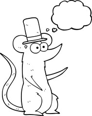 freehand drawn thought bubble cartoon mouse wearing top hat