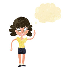 cartoon happy woman with idea with thought bubble