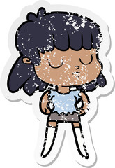 distressed sticker of a cartoon indifferent woman