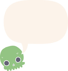 cartoon skull with speech bubble in retro style