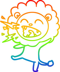 rainbow gradient line drawing of a cartoon roaring lion