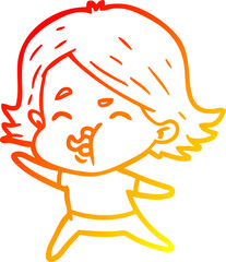 warm gradient line drawing of a cartoon girl pulling face